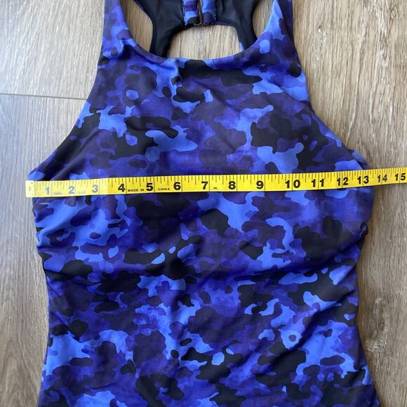 Athleta Maldives Bra Cup Tankini Sz 38 B/C Bottoms Sz S Blue Black Camo - Picture 12 of 16